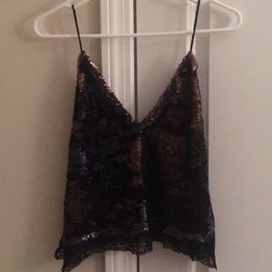 Free People Black/Gold Swing Glitter Tank